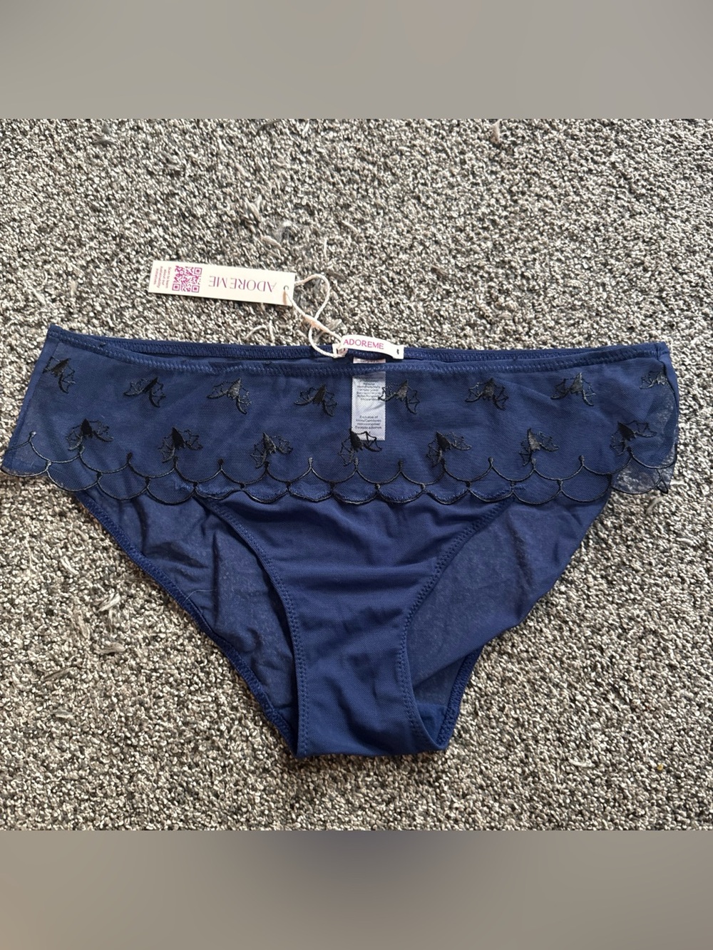 Adore Me Dark Blue Sheer Scalloped Edge Embroidered Bats Panties Underwear (M)